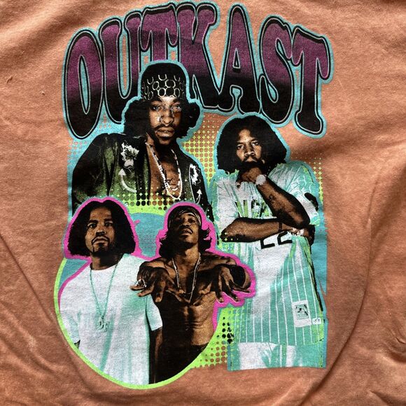 Y2K OUTKAST Orange Cotton Crew Neck Short Sleeve Distressed T-Shirt Size Medium - Picture 9 of 9